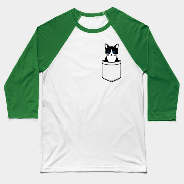 Pocket Cat Baseball T-Shirt by TeaTimeTales